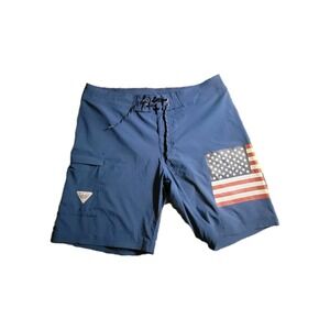 Columbia PFG Board Shorts Blue American Flag Men's 36 Omni Shade